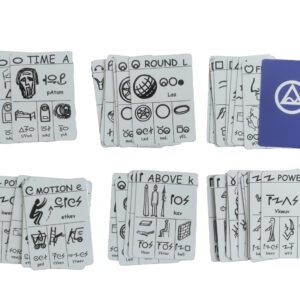 aUI GoFish Cards Several stacks of white cards feature black aUI symbols, words, and illustrations, with a blue card backing showing the aUI logo.